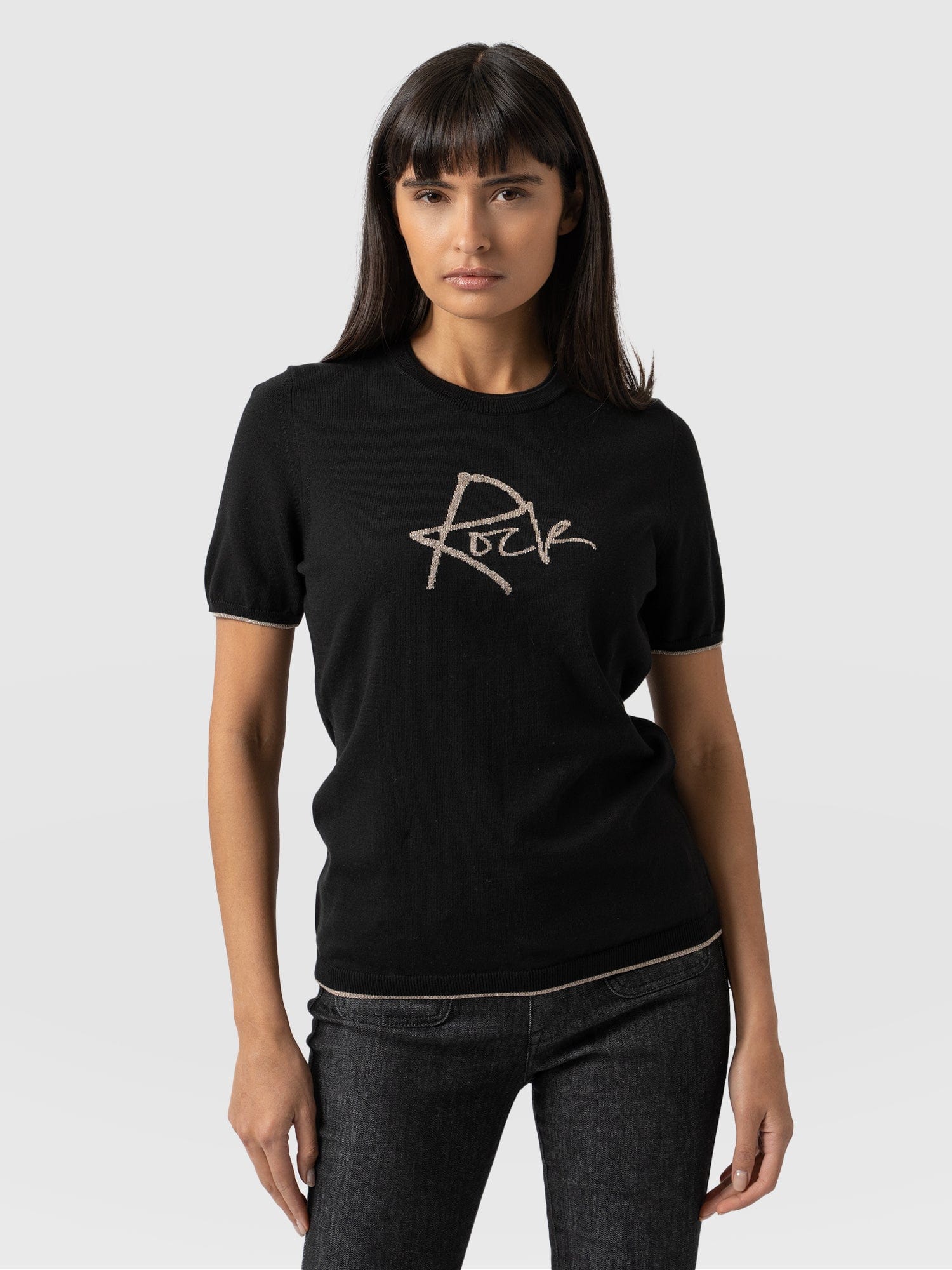 Rock Intarsia Jumper Short Sleeve - Black
